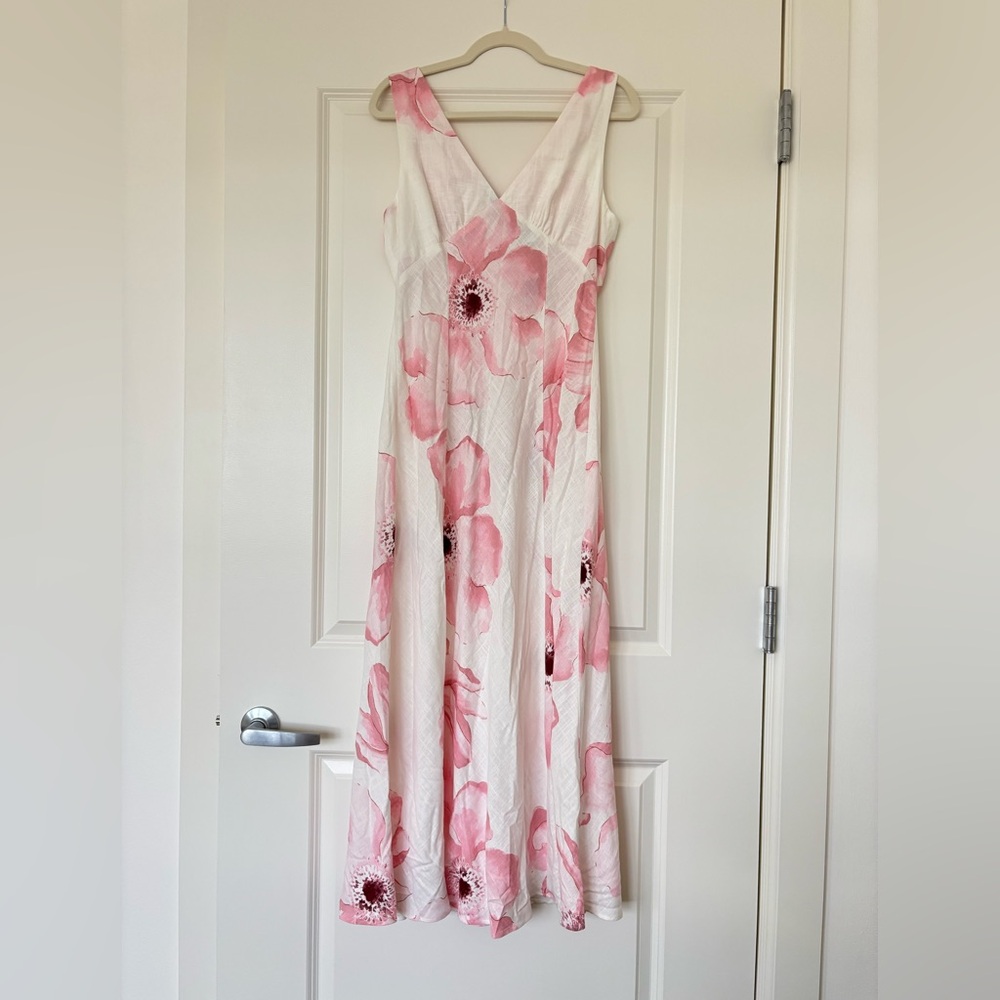 Floral Pink Sleeveless Dress Linen Blend